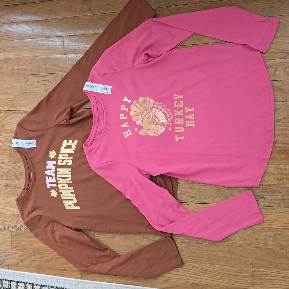 JUMPING BEANS BRAND GIRLS LONG SLEEVE FALL/THANKSGIVING TEE SHIRT BUNDLE SIZE 12